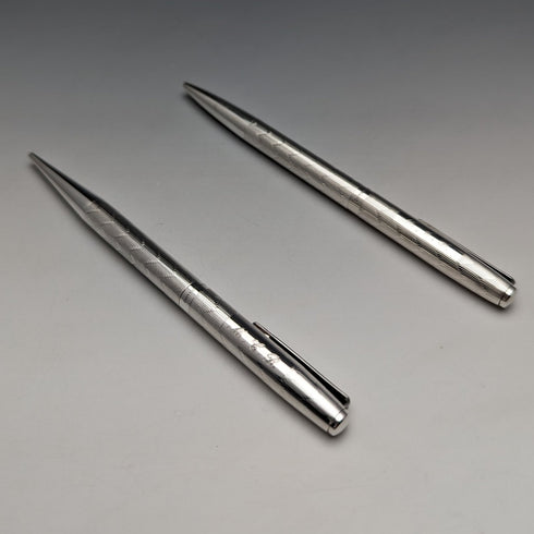 Circa 1970 British Vintage Yard O' Red Sterling Silver Propelled Pencil & Ballpoint Pen